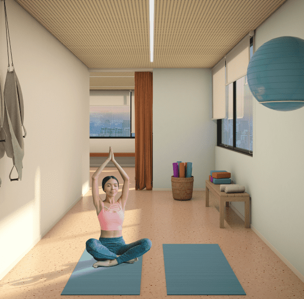 Perspectiva Ilustrada da Sala de Yoga e Pilates